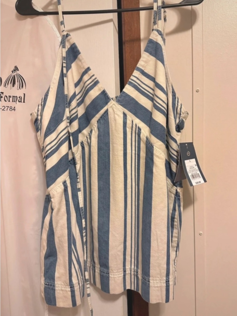 Striped Universal Thread Denim Tank Top - Blue & Cream